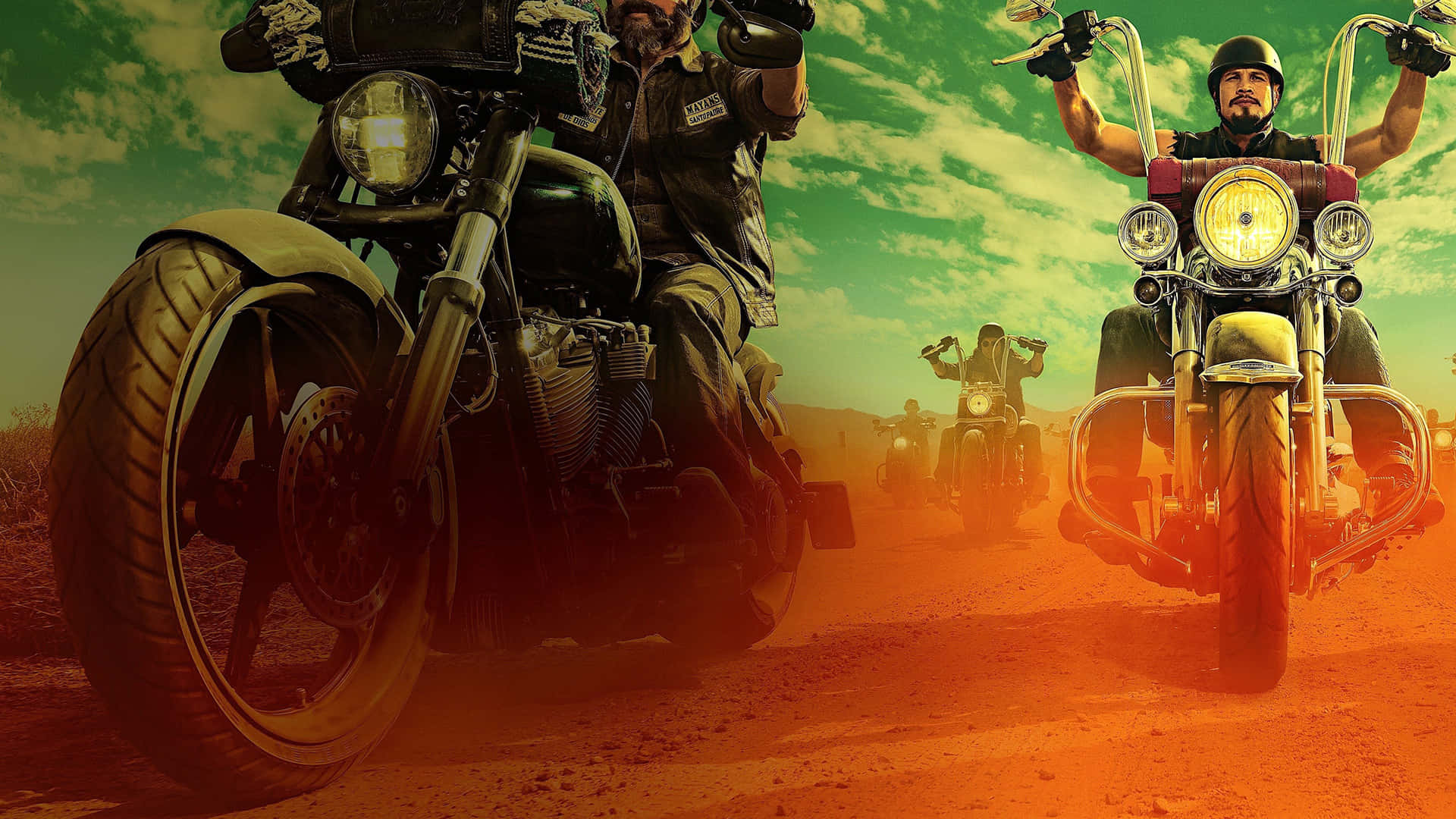 Mayans MC, custom motorcycles, dusty road, Full HD Desktop Wallpaper