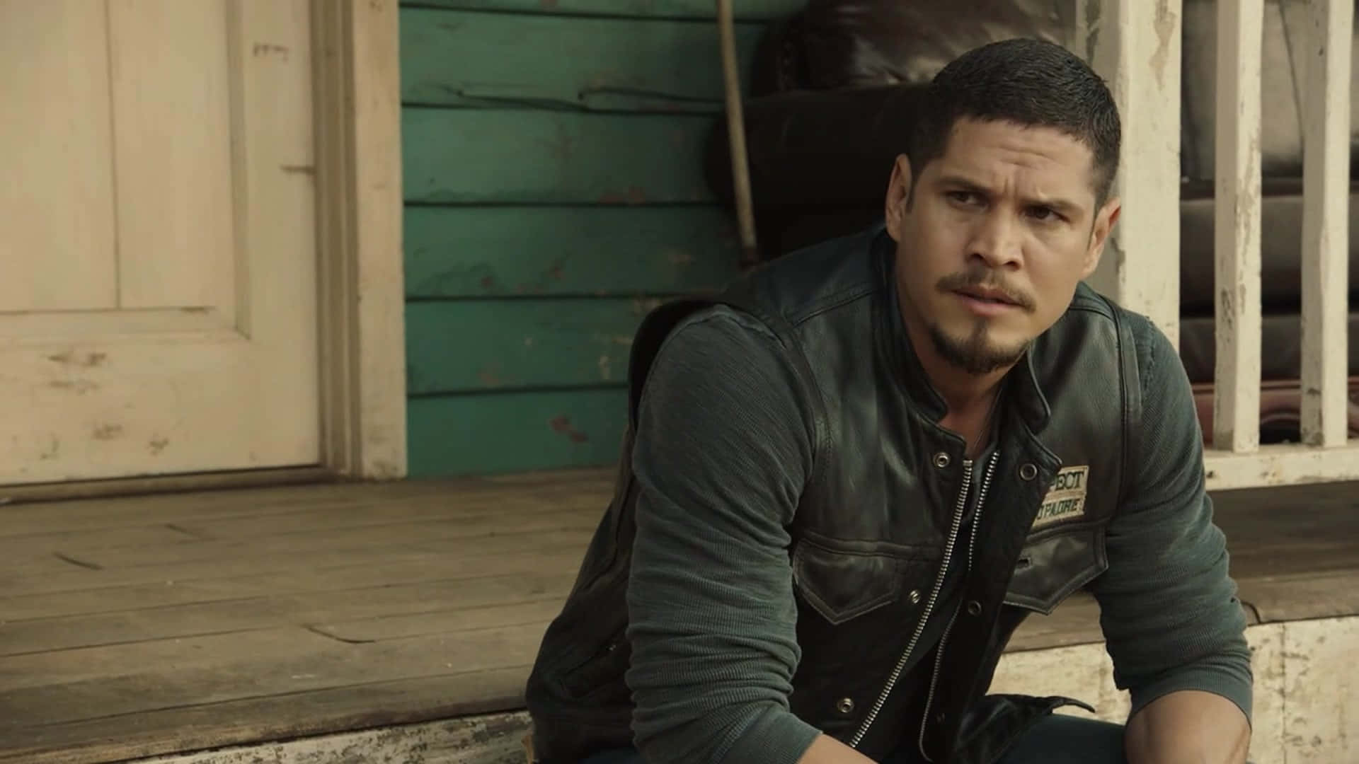 Mayans MC, leather vest, weathered wooden porch, Full HD Desktop Wallpaper
