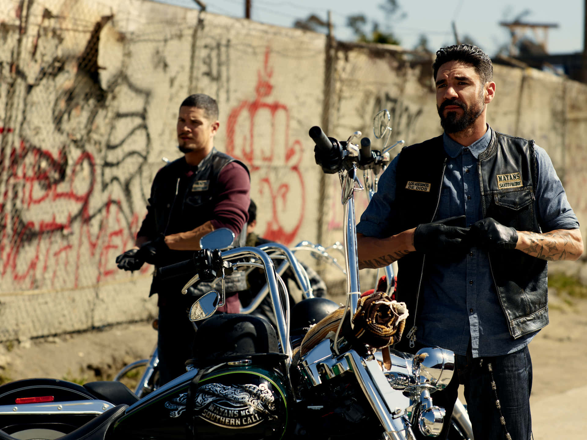 Mayans MC, leather vests, chrome motorcycles, Full HD Desktop Wallpaper
