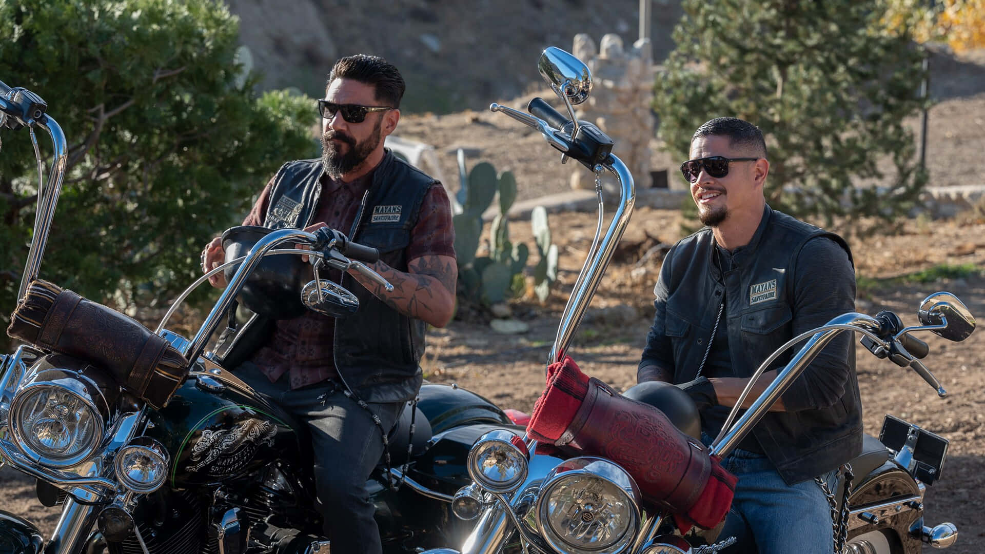 Mayans MC, biker vests, custom motorcycles, Full HD Desktop Wallpaper
