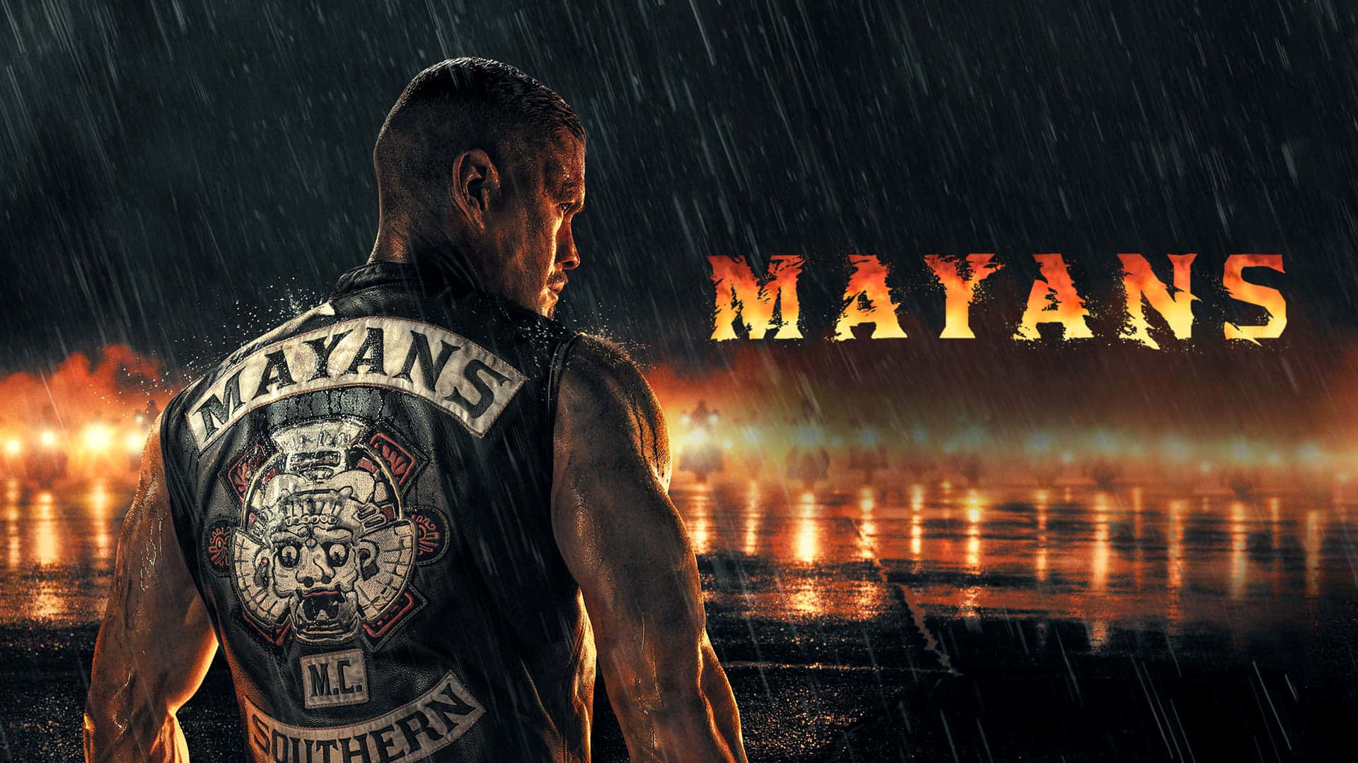 Mayans M.C., muscular man, rain, Full HD Desktop Wallpaper