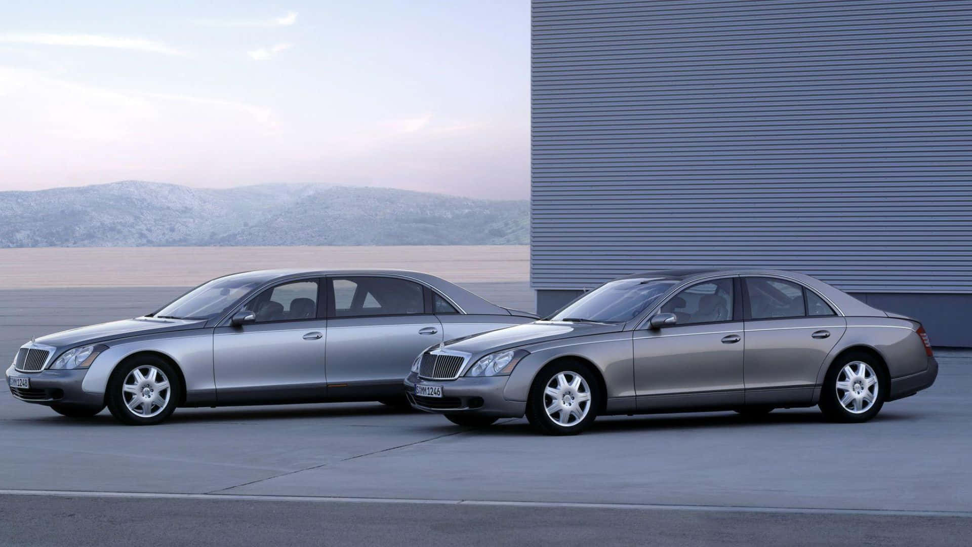 Maybach 57, silver, concrete lot, Full HD Desktop Wallpaper