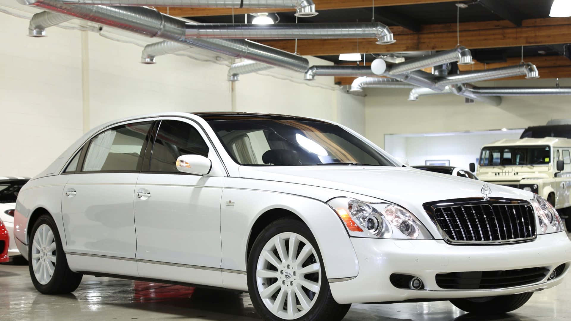 Maybach 57, white, garage, Full HD Desktop Wallpaper