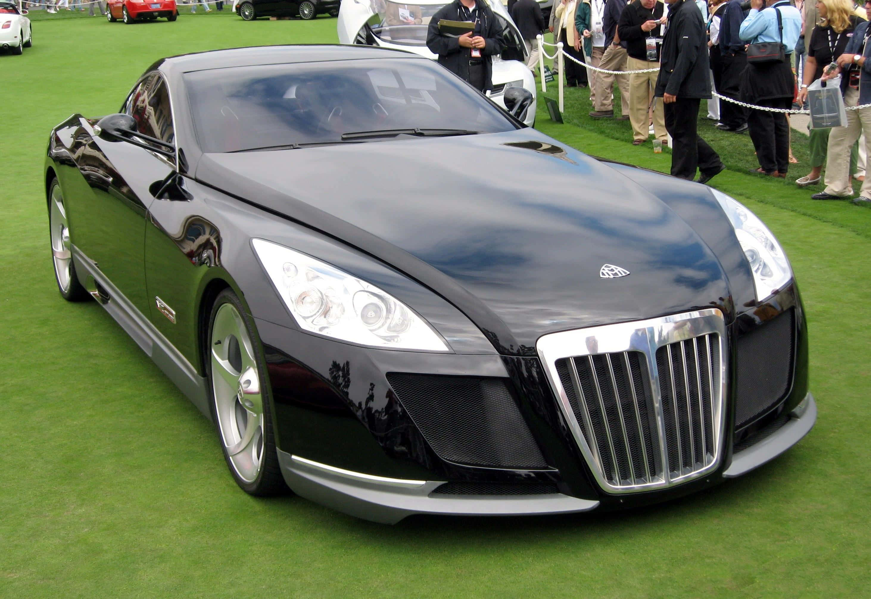 Maybach Exelero, black, manicured green lawn, 2K Desktop Wallpaper