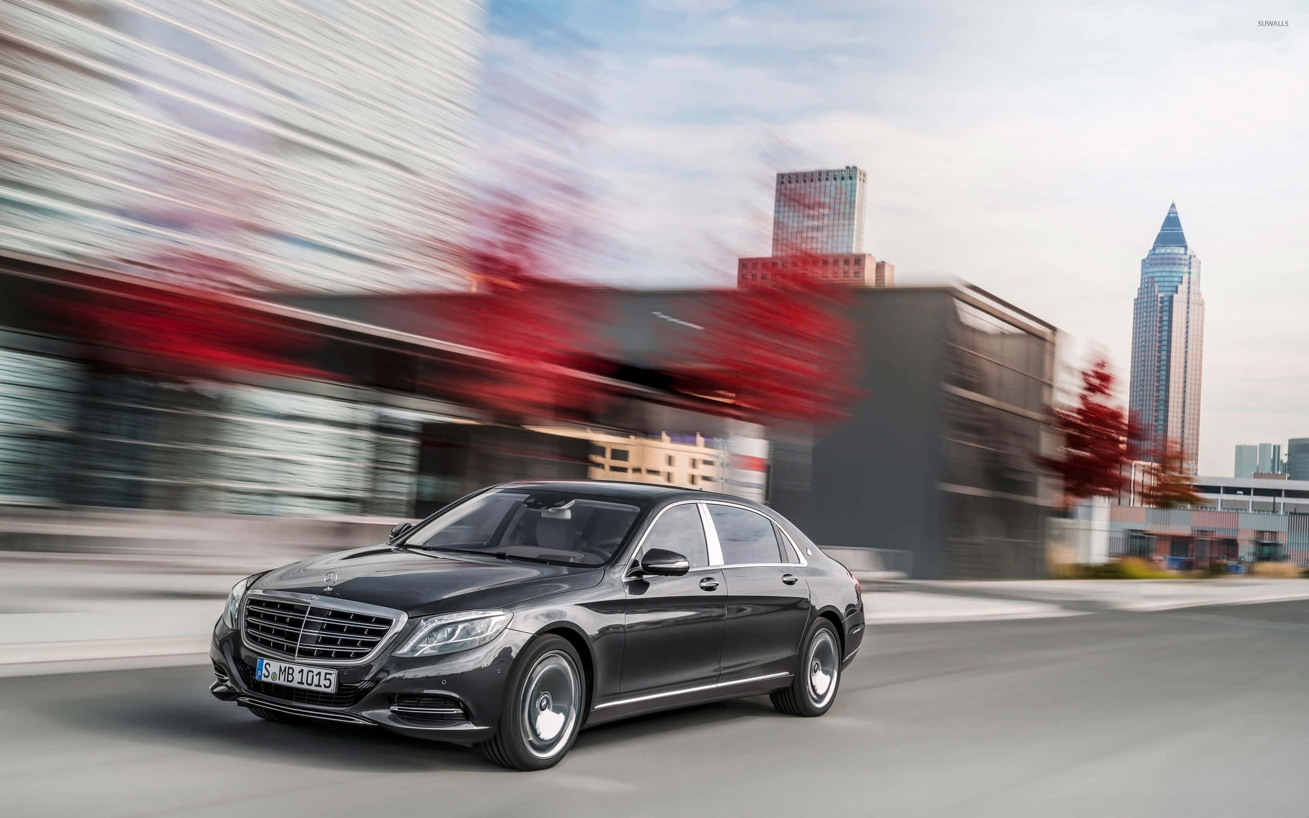 Maybach S600, black, cityscape, 2K Desktop Wallpaper