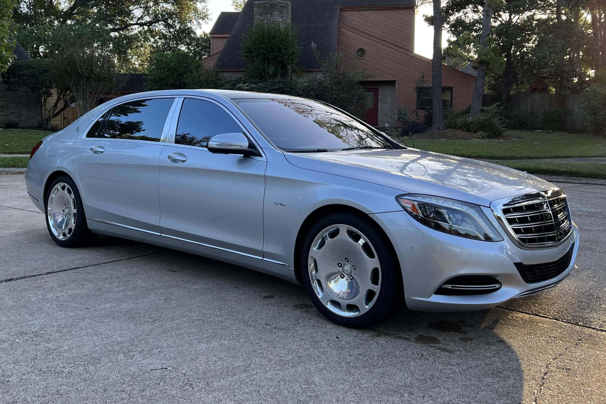 Maybach S600, silver, concrete driveway, Full HD Desktop Wallpaper