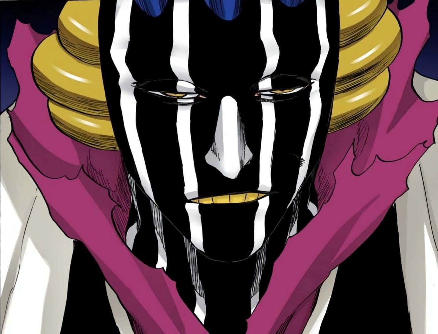 Mayuri Kurotsuchi, black and white striped face, gold teeth, HD Desktop Wallpaper