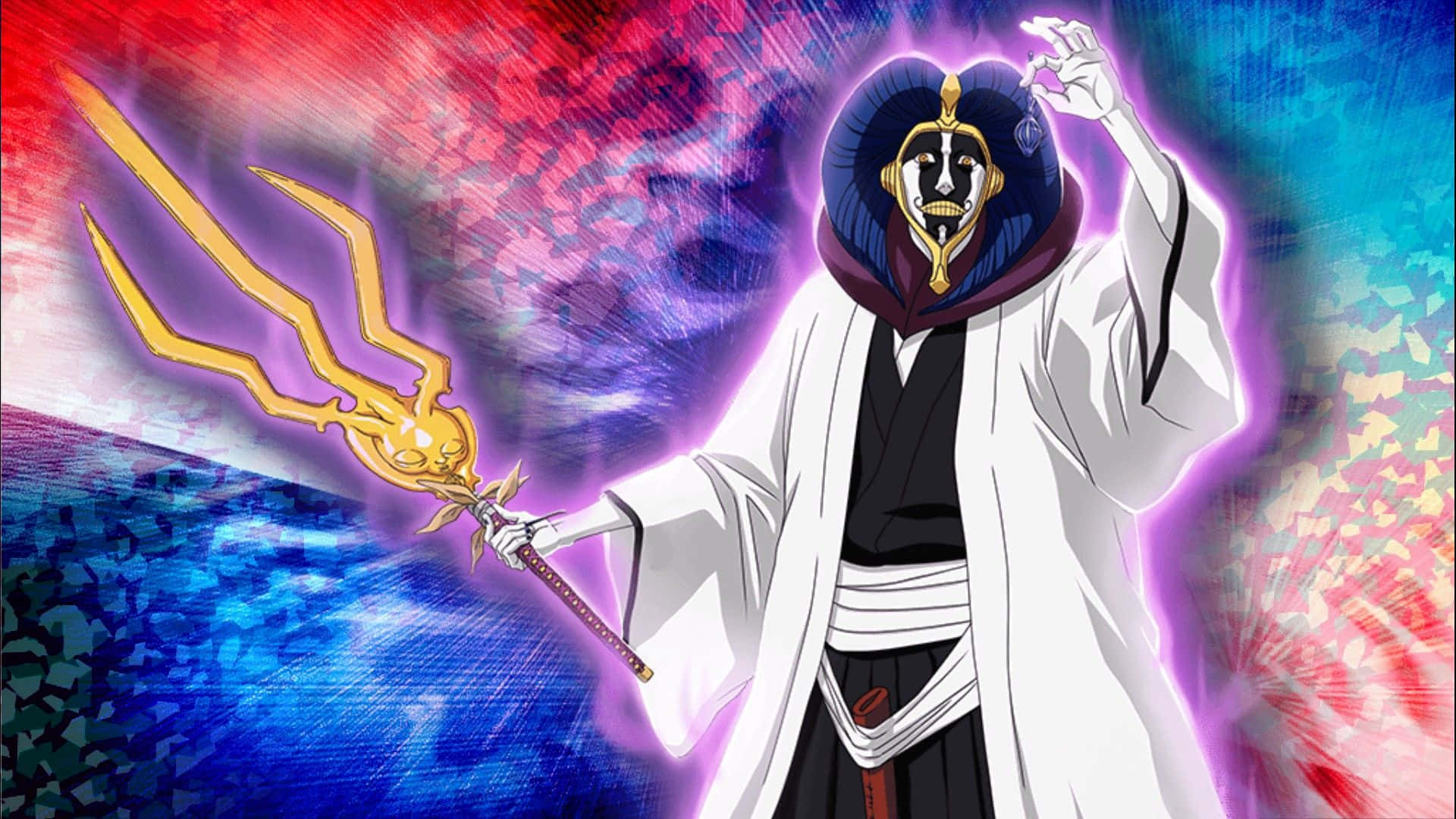 Mayuri Kurotsuchi, white robe, glowing golden weapon, Full HD Desktop Wallpaper