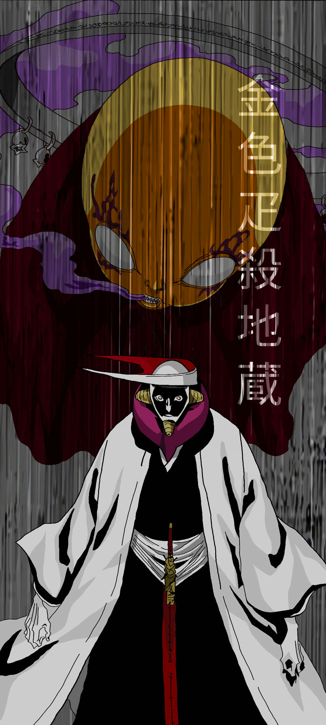 Mayuri Kurotsuchi, white robe, giant golden-eyed skull, Full HD Phone Wallpaper