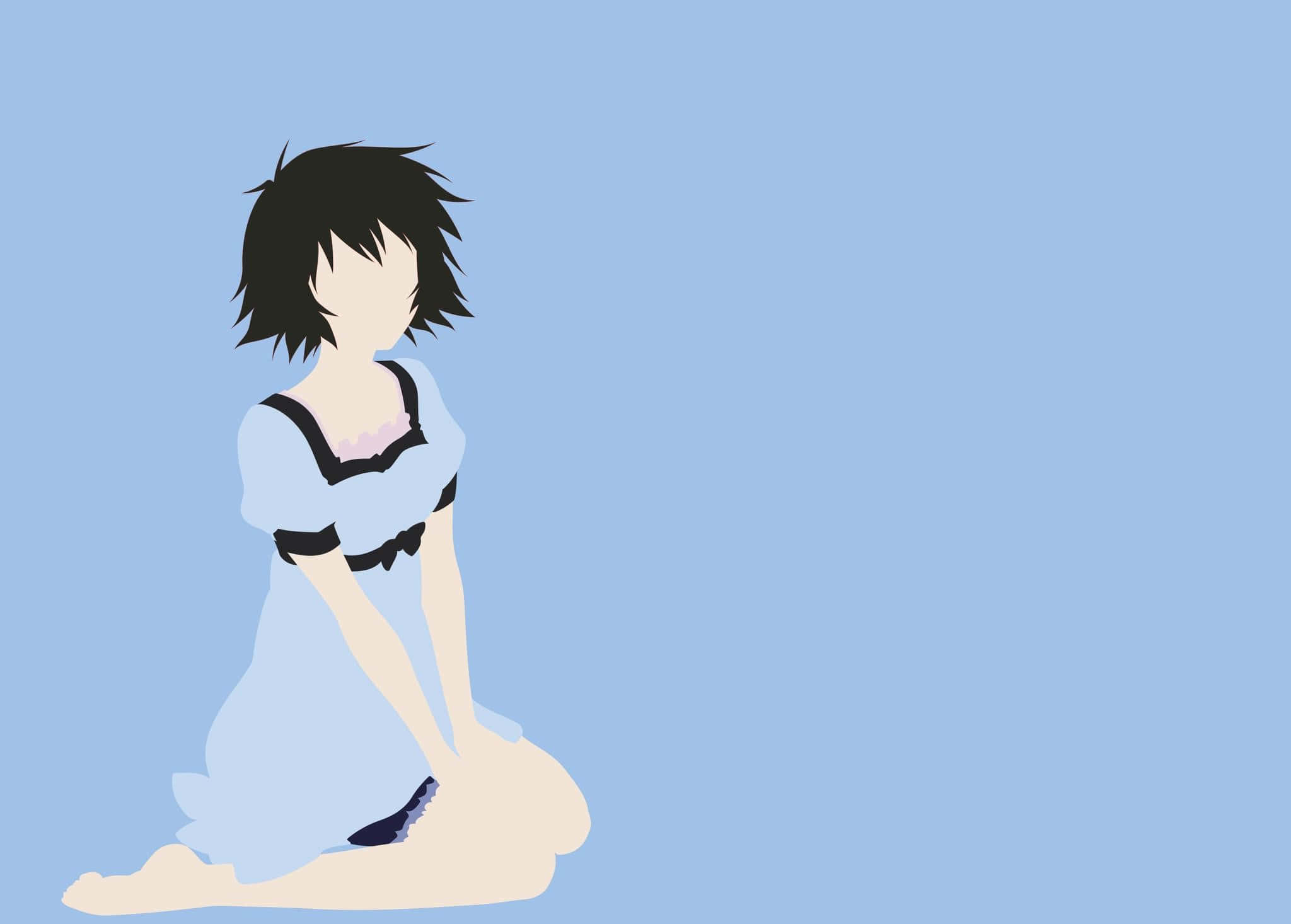 Mayuri Shiina, black hair, light blue dress, Full HD Desktop Wallpaper
