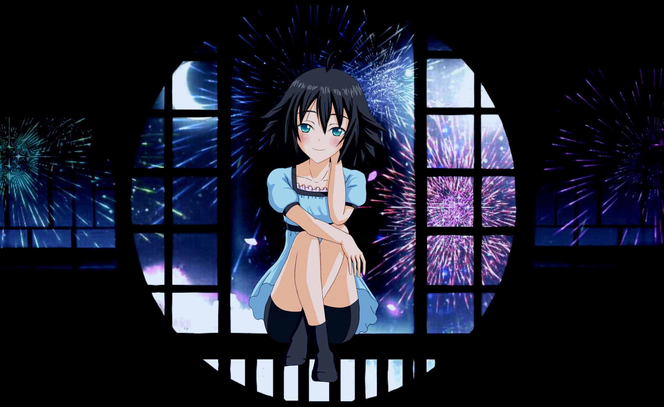 Mayuri Shiina, black hair, blue eyes, Full HD Desktop Wallpaper