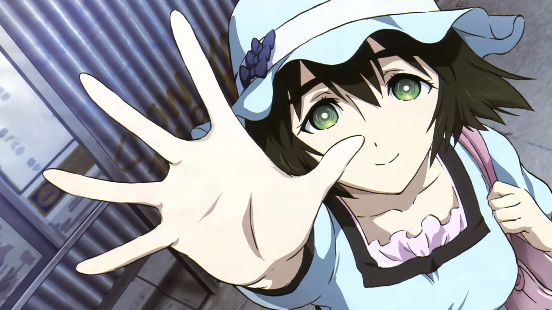 Mayuri Shiina, green eyes, light blue hat, Full HD Desktop Wallpaper