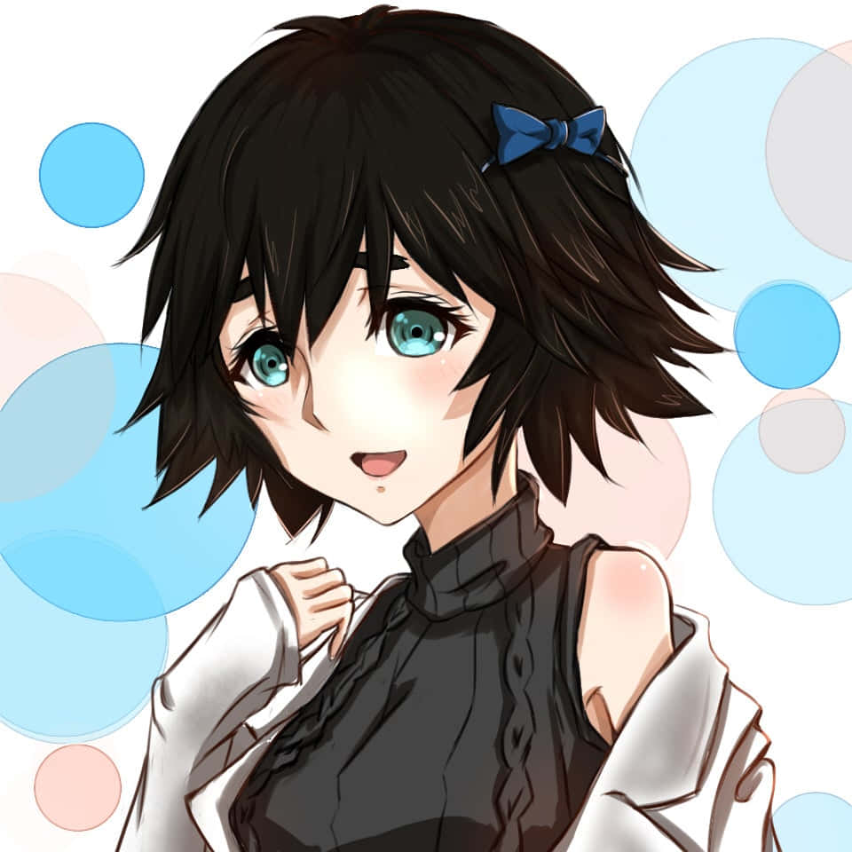 Mayuri Shiina, short black hair, blue bow, SD Desktop Wallpaper