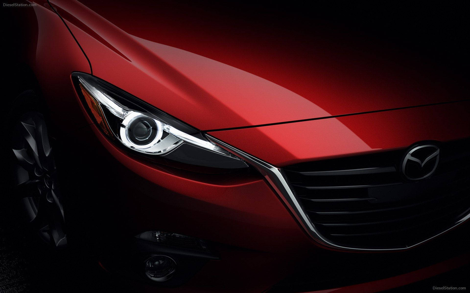 Red Mazda 3, headlight, chrome accents, Full HD Desktop Wallpaper