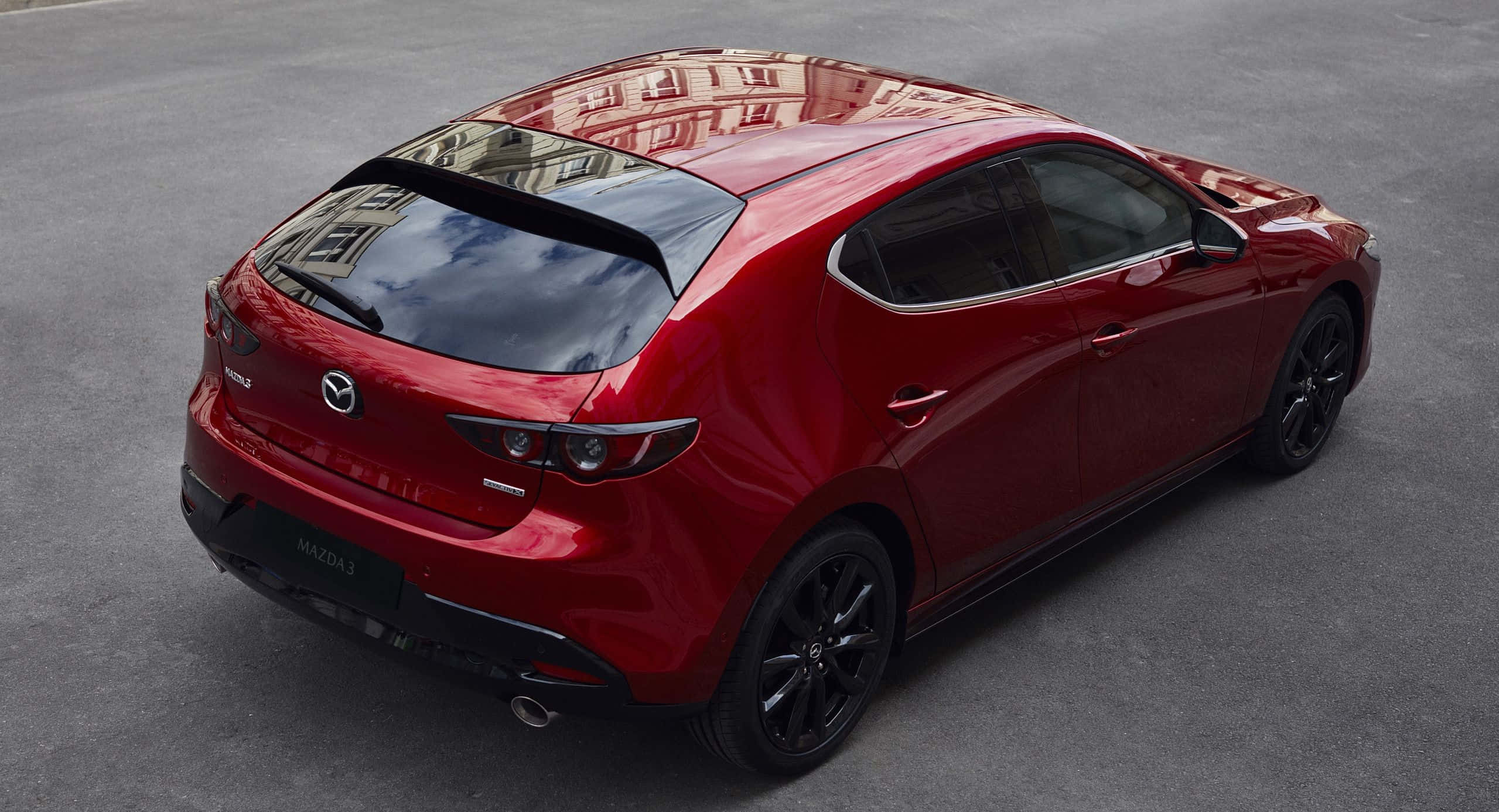 Mazda 3 Hatchback, glossy red, gray concrete surface, Full HD Desktop Wallpaper