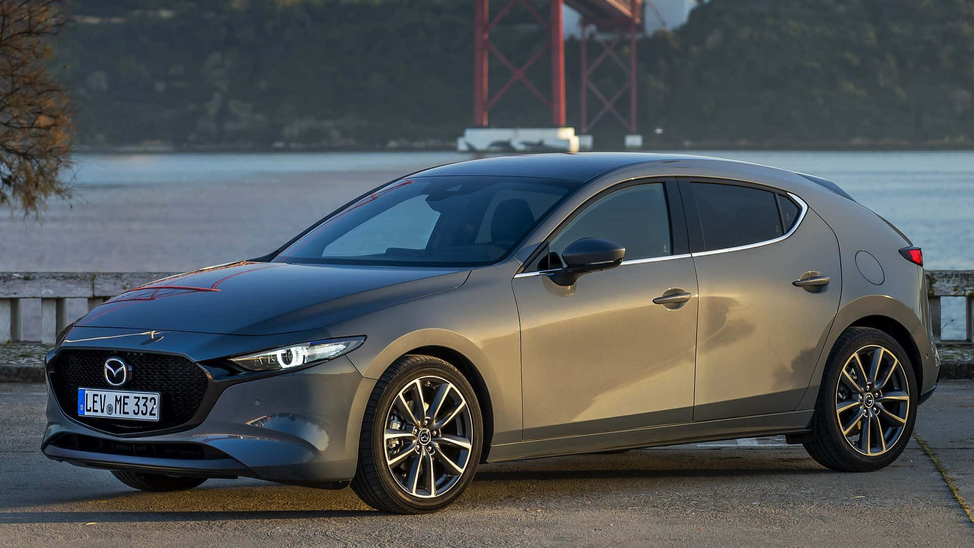 2021 Mazda 3 Hatchback, metallic gray, water, Full HD Desktop Wallpaper