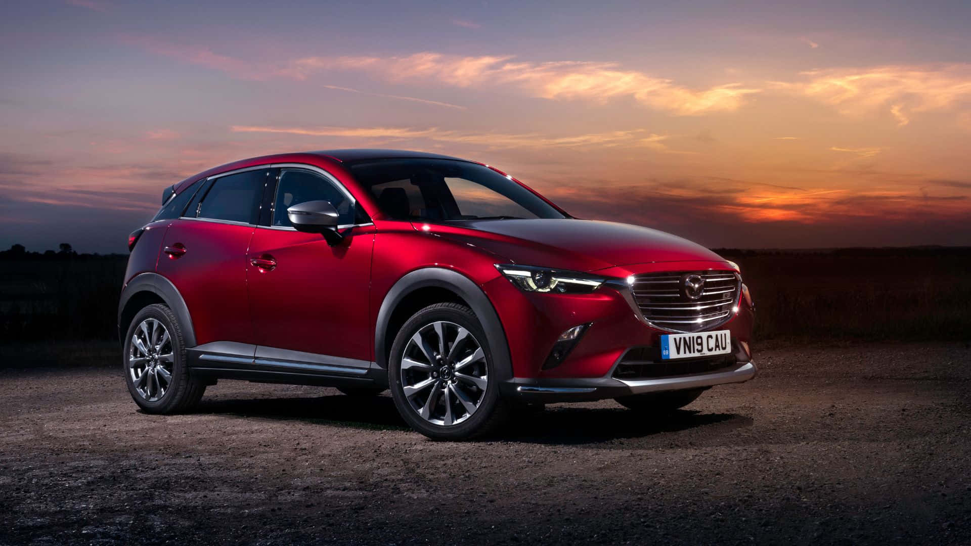 Mazda CX-3, glossy red, gravel, Full HD Desktop Wallpaper