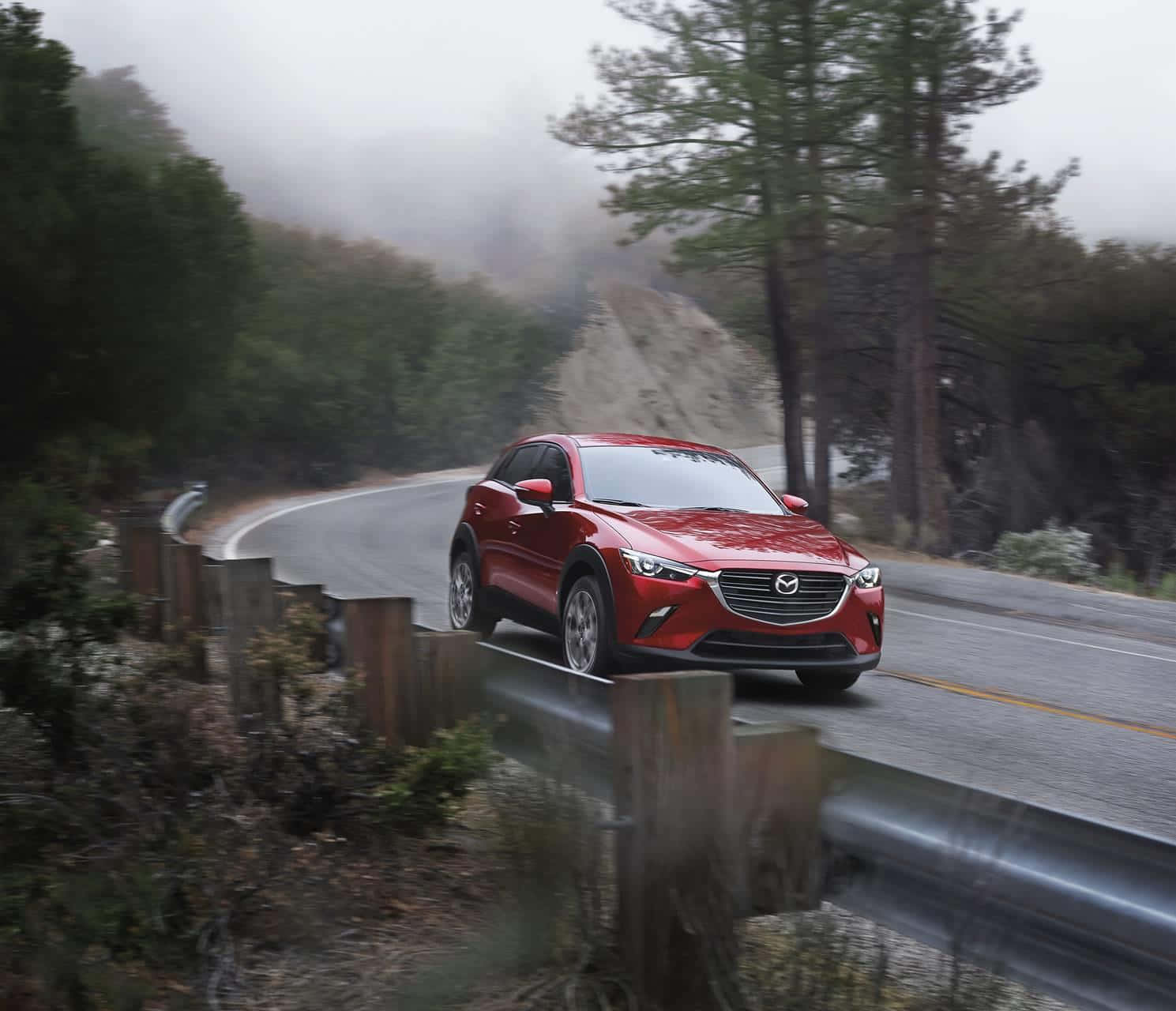 Mazda CX-3, red, winding mountain road, HD Desktop Wallpaper
