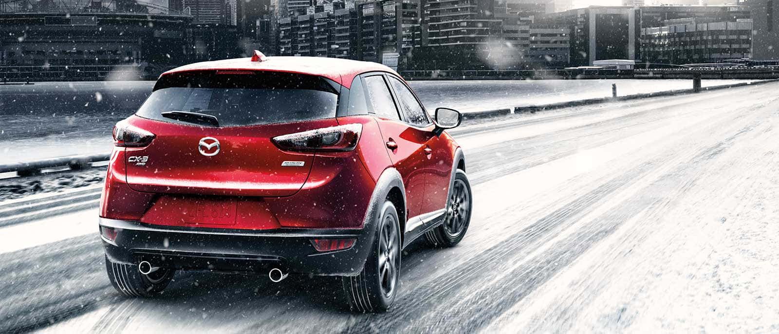 Mazda CX-3, vibrant red, snowy urban landscape, HD Desktop Wallpaper