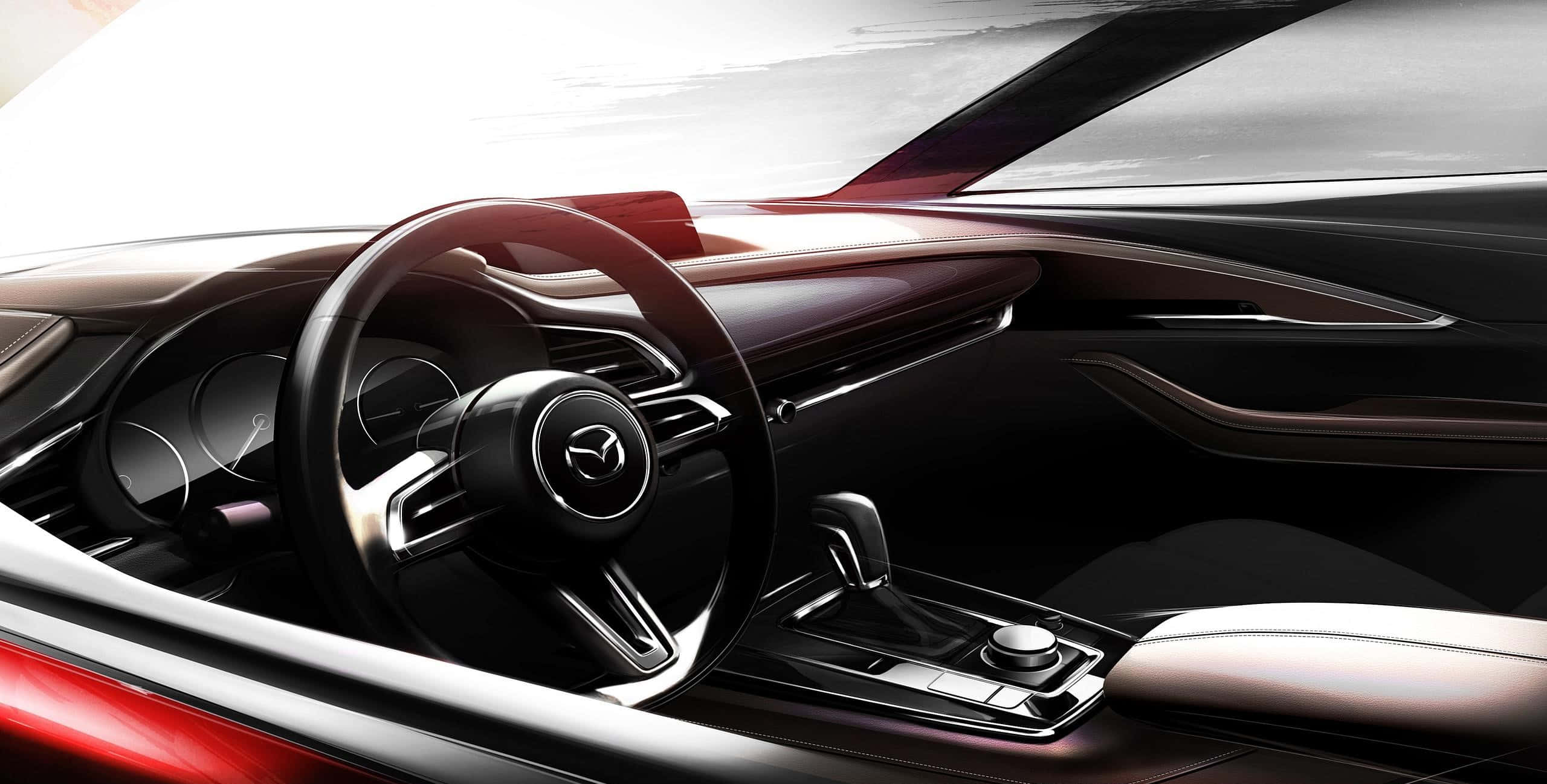 Mazda CX-30, black dashboard, red accents, 2K Desktop Wallpaper