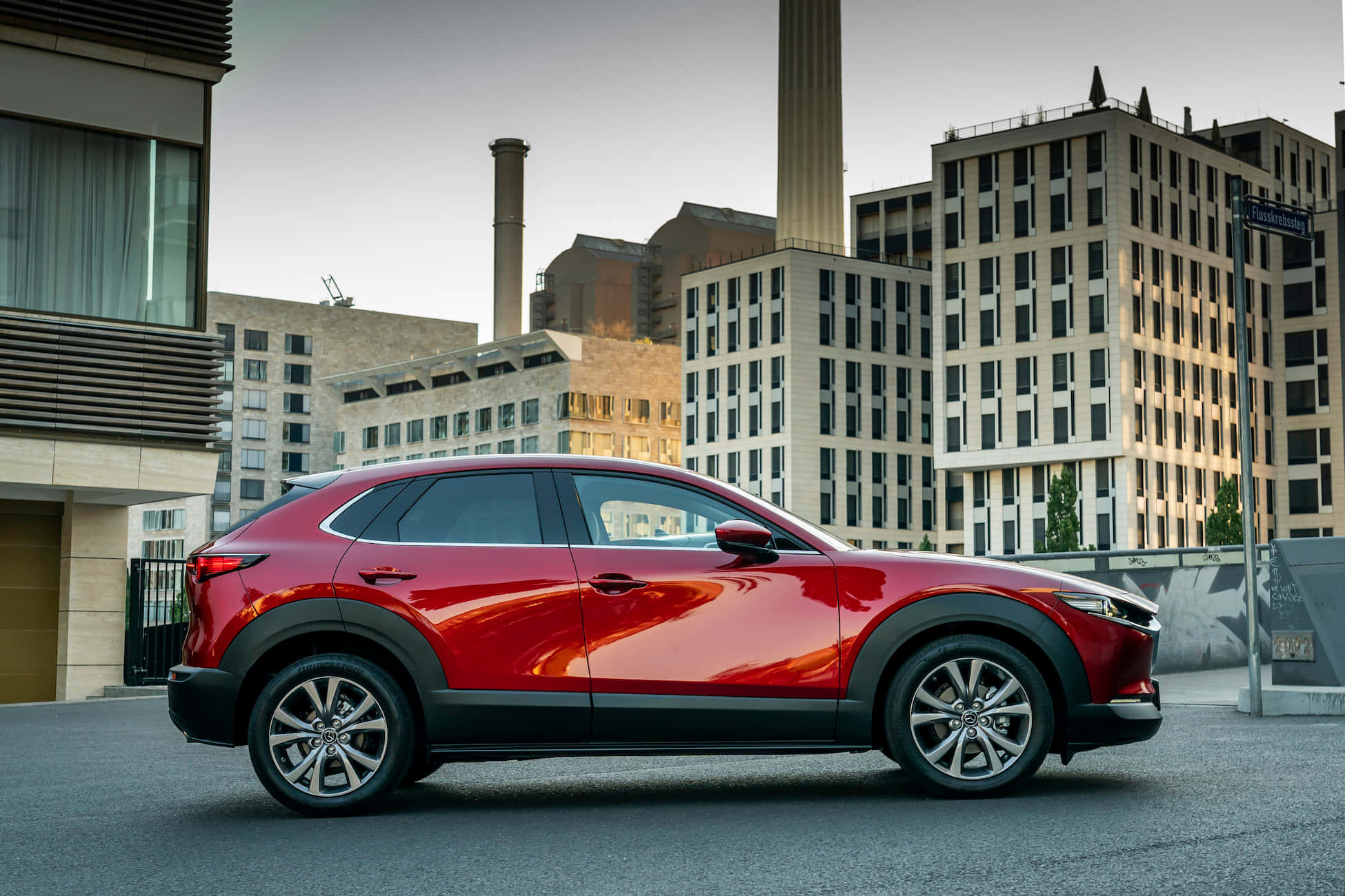 Mazda CX-30, glossy red, city street, Full HD Desktop Wallpaper