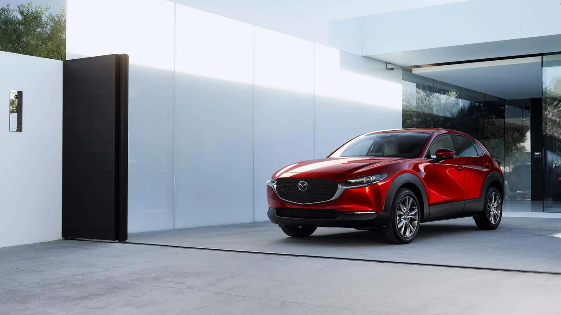 Mazda CX-30, glossy red, modern white house, Full HD Desktop Wallpaper