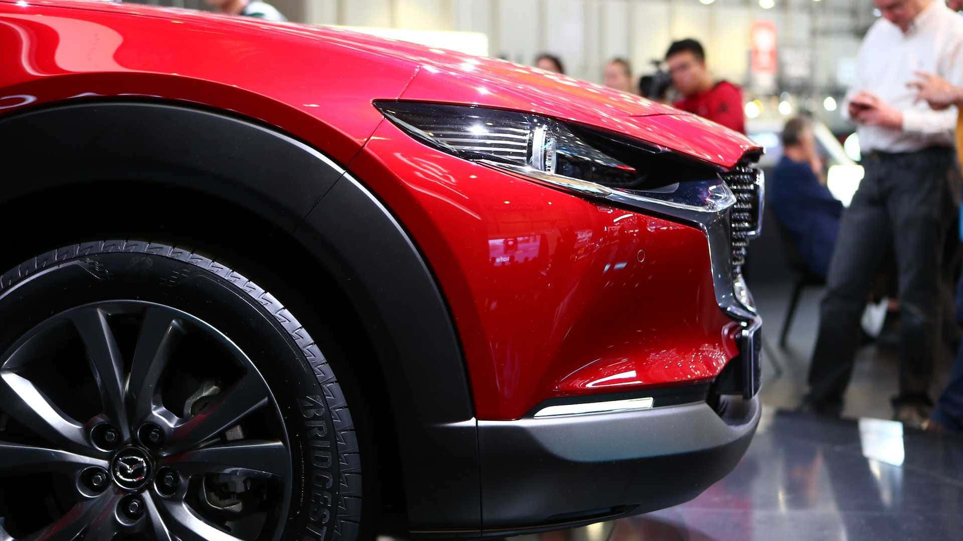 Mazda CX-30, glossy red, front fender, Full HD Desktop Wallpaper