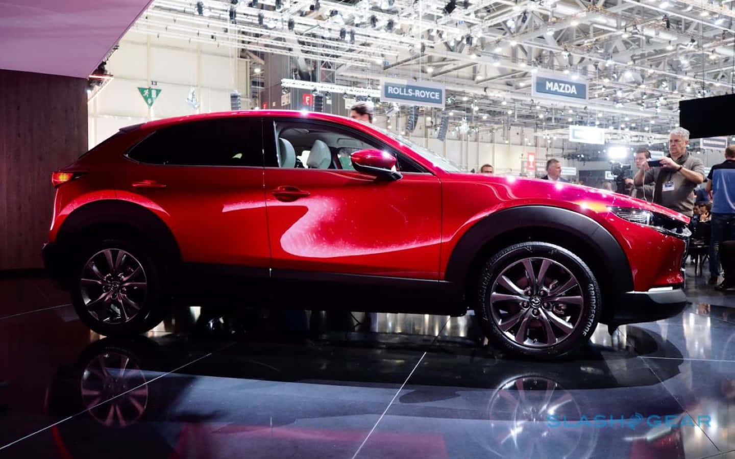 Mazda CX-30, glossy red, exhibition lights, HD Desktop Wallpaper