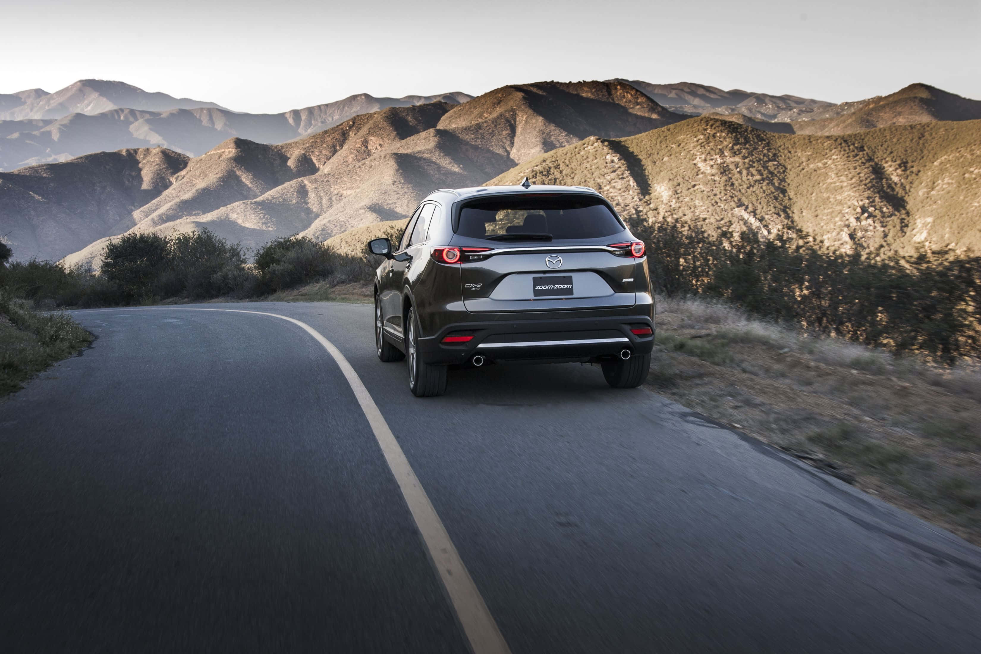 Mazda CX-9, silver, winding mountain road, 2K Desktop Wallpaper