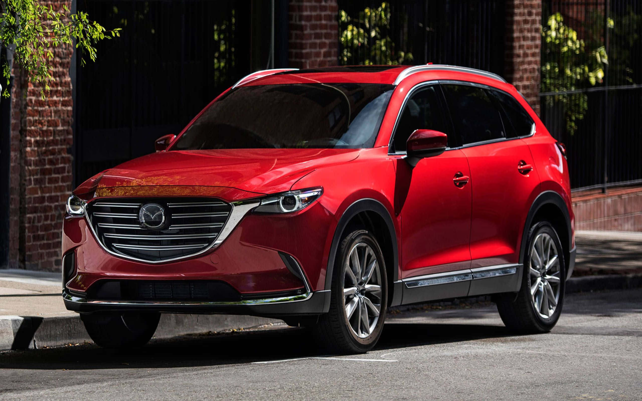 Mazda CX-9, glossy red, city street, 2K Desktop Wallpaper
