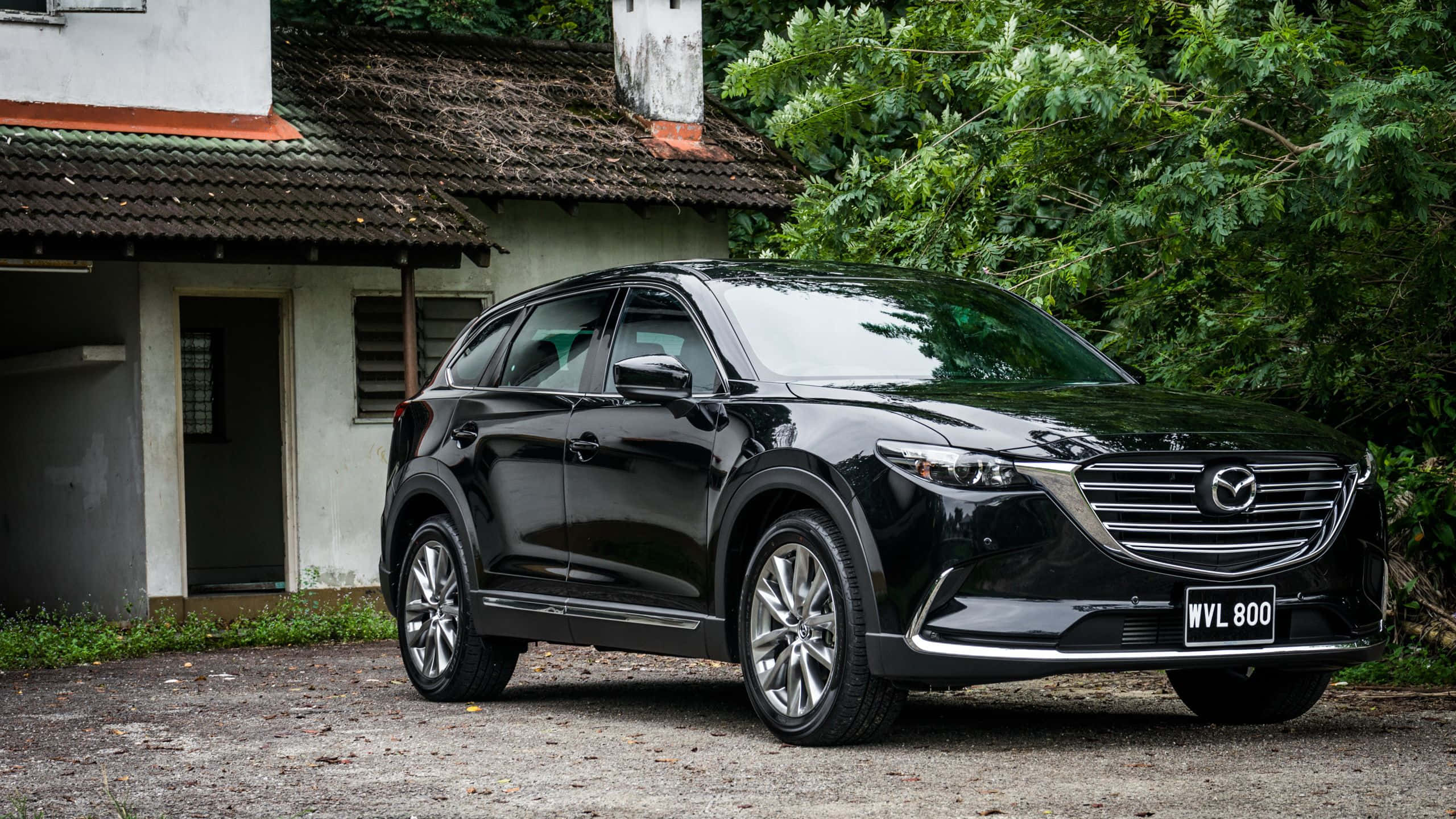 Mazda CX-9, black, gravel, 2K Desktop Wallpaper