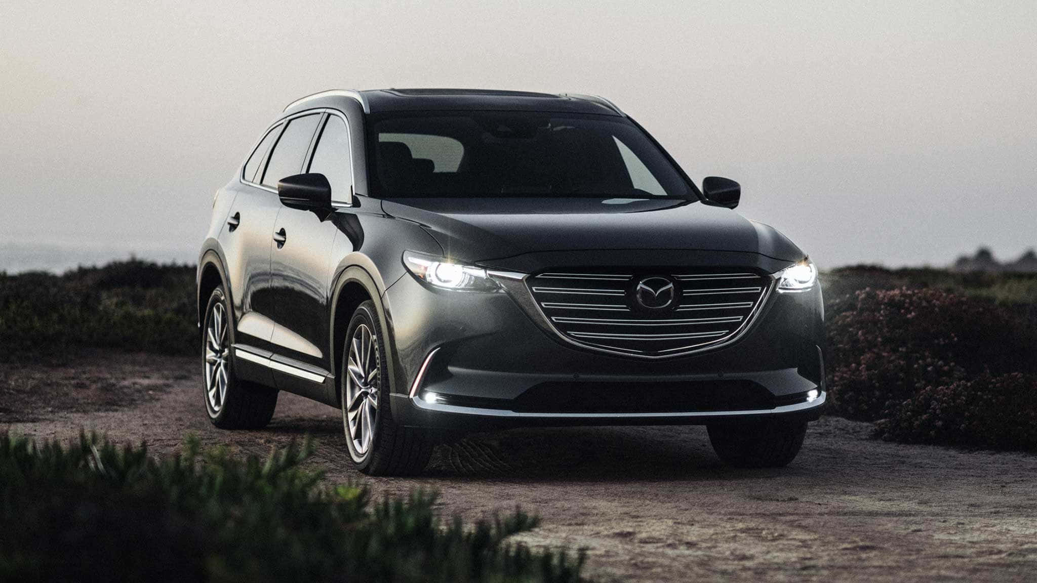 Mazda CX-9, black, glowing headlights, Full HD Desktop Wallpaper