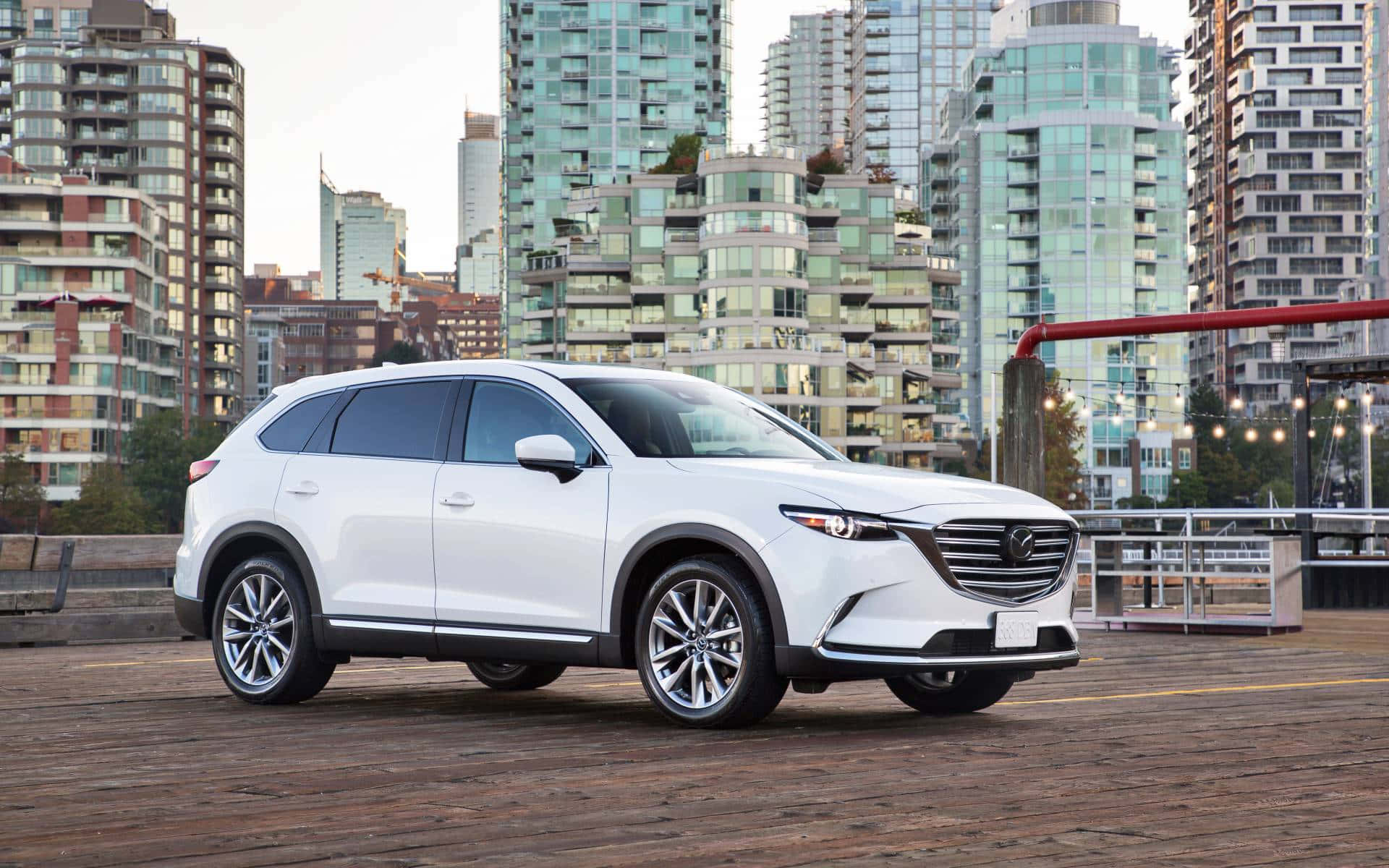 Mazda CX-9, white, wooden pier, Full HD Desktop Wallpaper