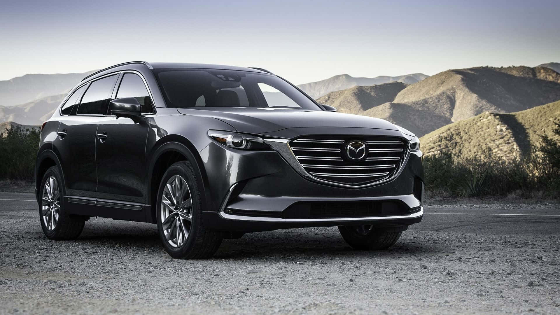 Mazda CX-9, dark gray, gravel road, Full HD Desktop Wallpaper