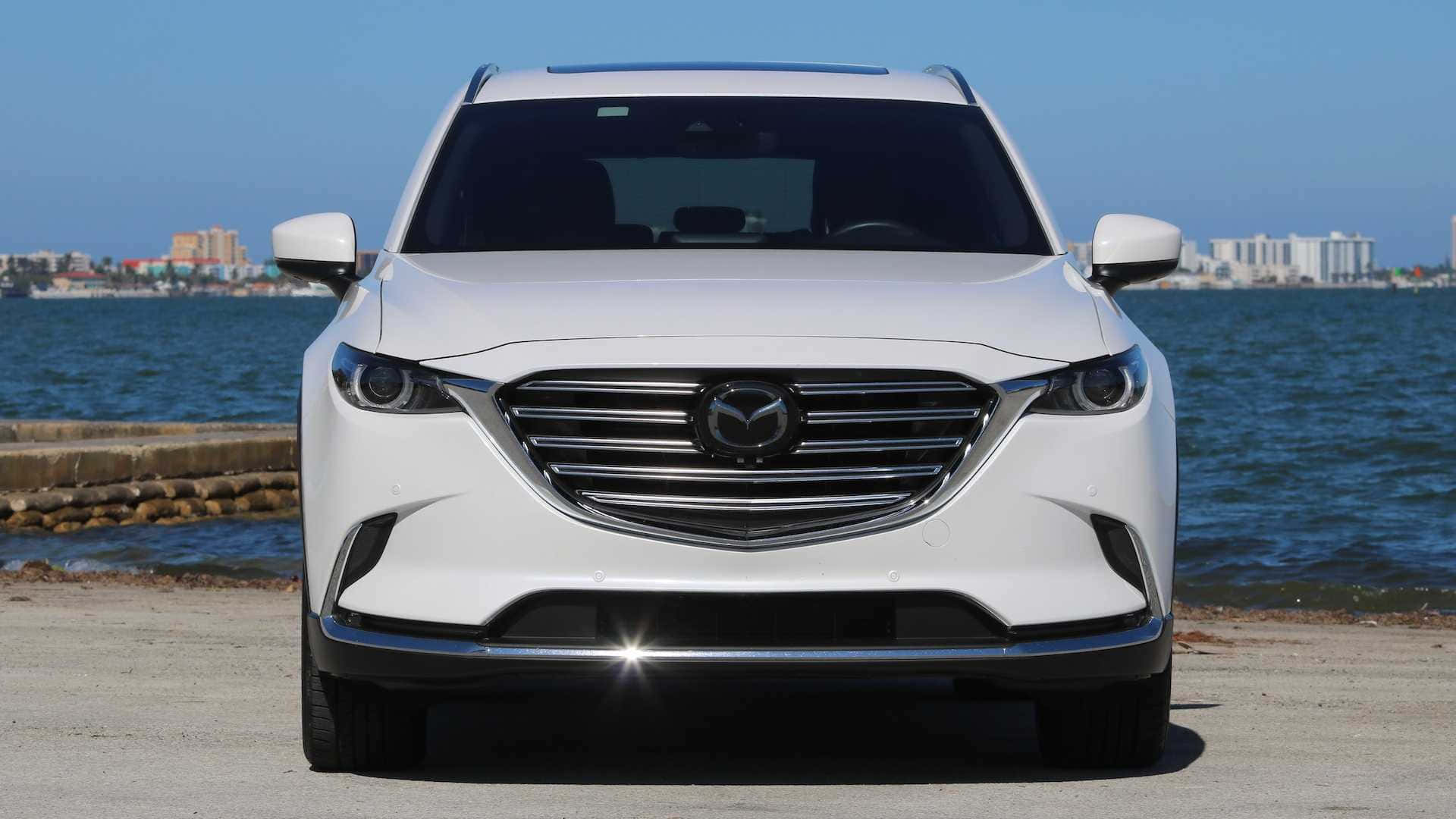 Mazda CX-9, white, coastal pier, Full HD Desktop Wallpaper