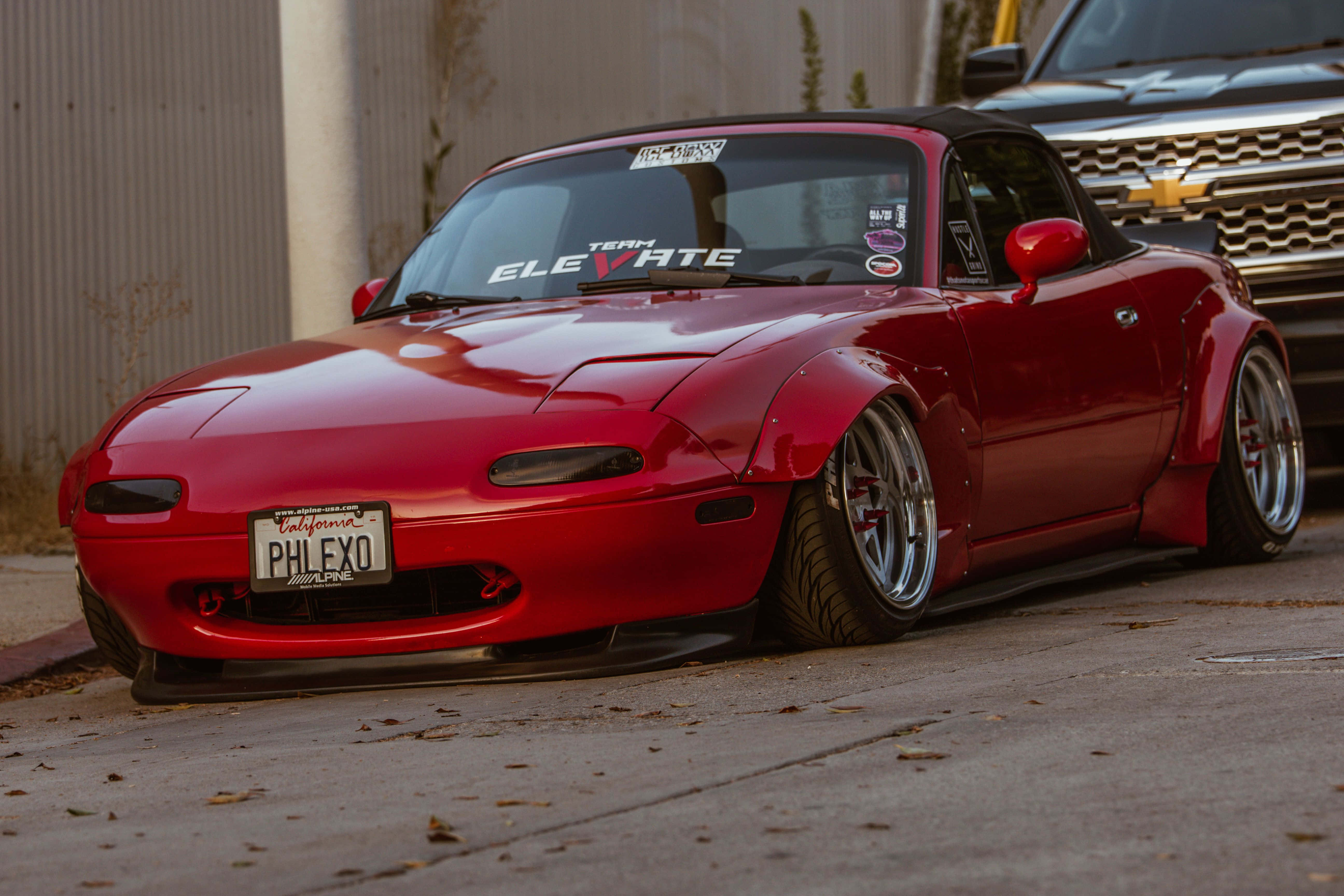 1995 Mazda MX 5 Miata, glossy red, widebody kit, 5K Desktop Wallpaper