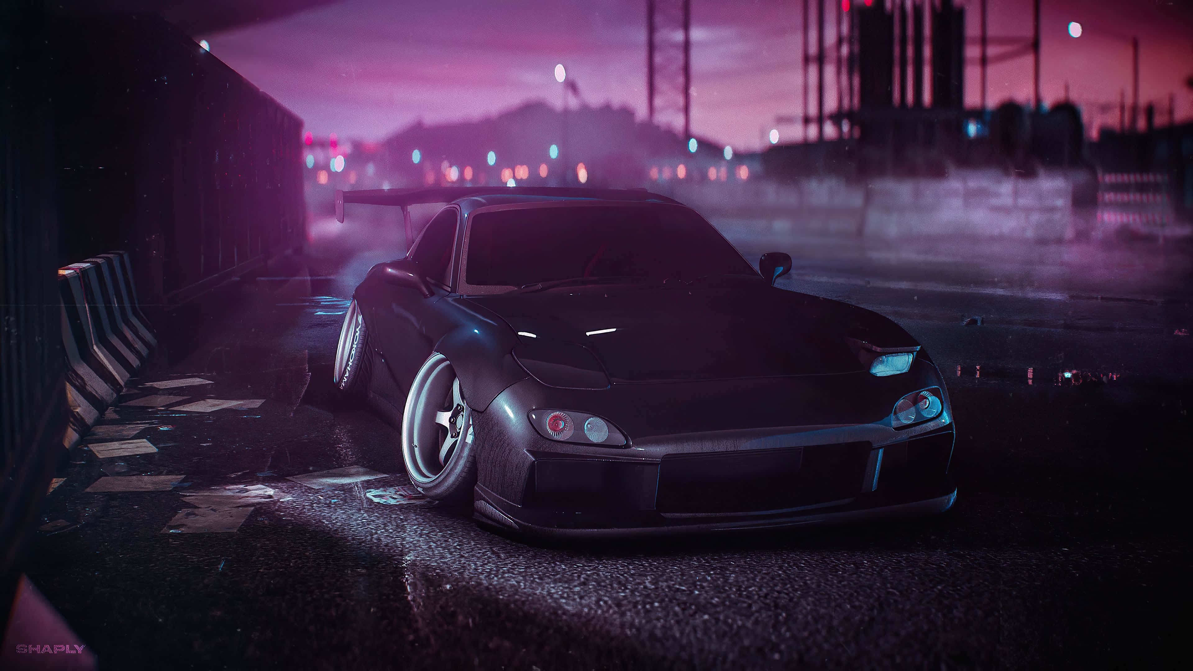 Mazda MX 5 Miata, black, glowing headlights, 4K Desktop Wallpaper