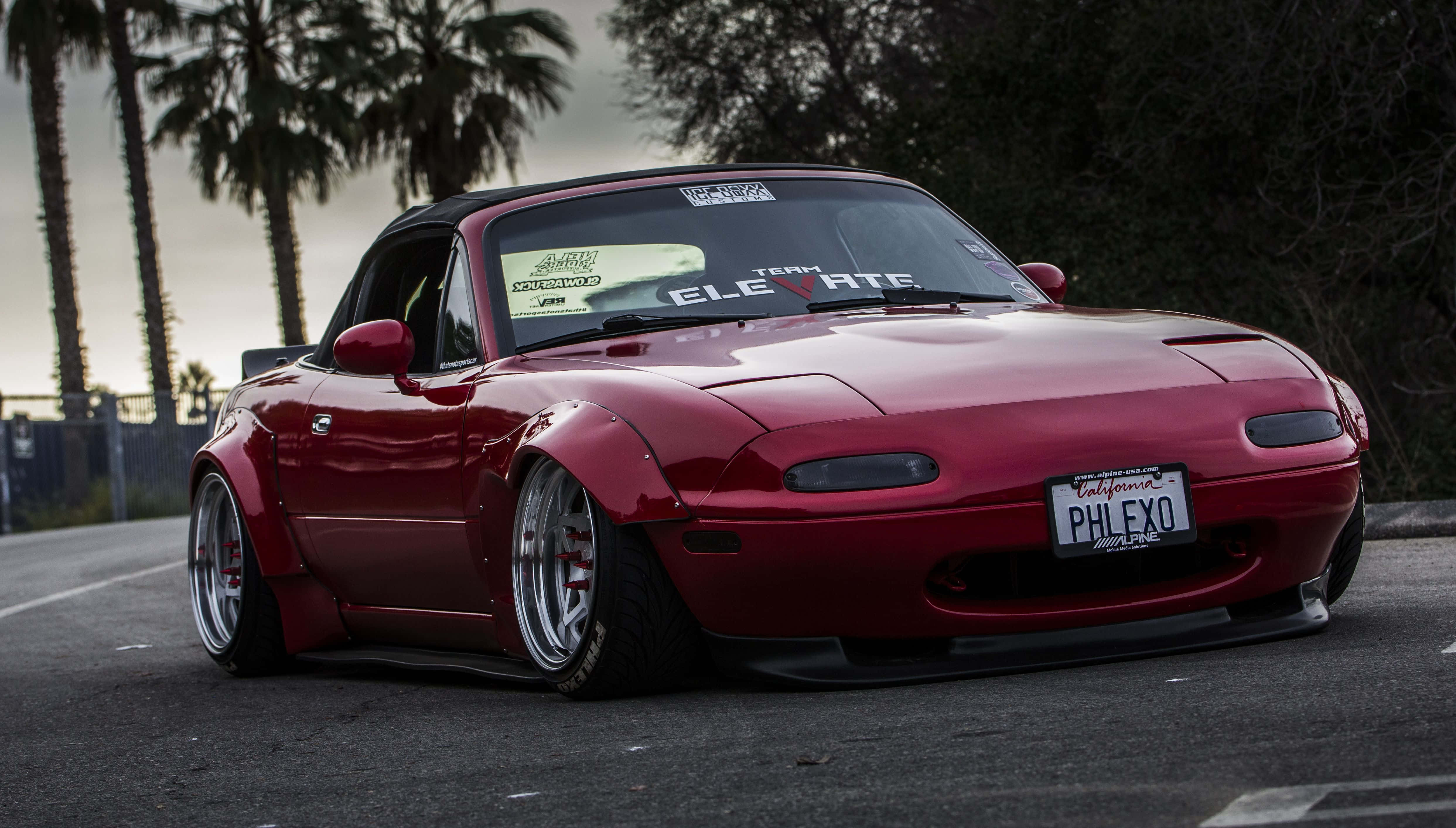 Mazda MX-5 Miata, glossy red, modified, 4K Desktop Wallpaper