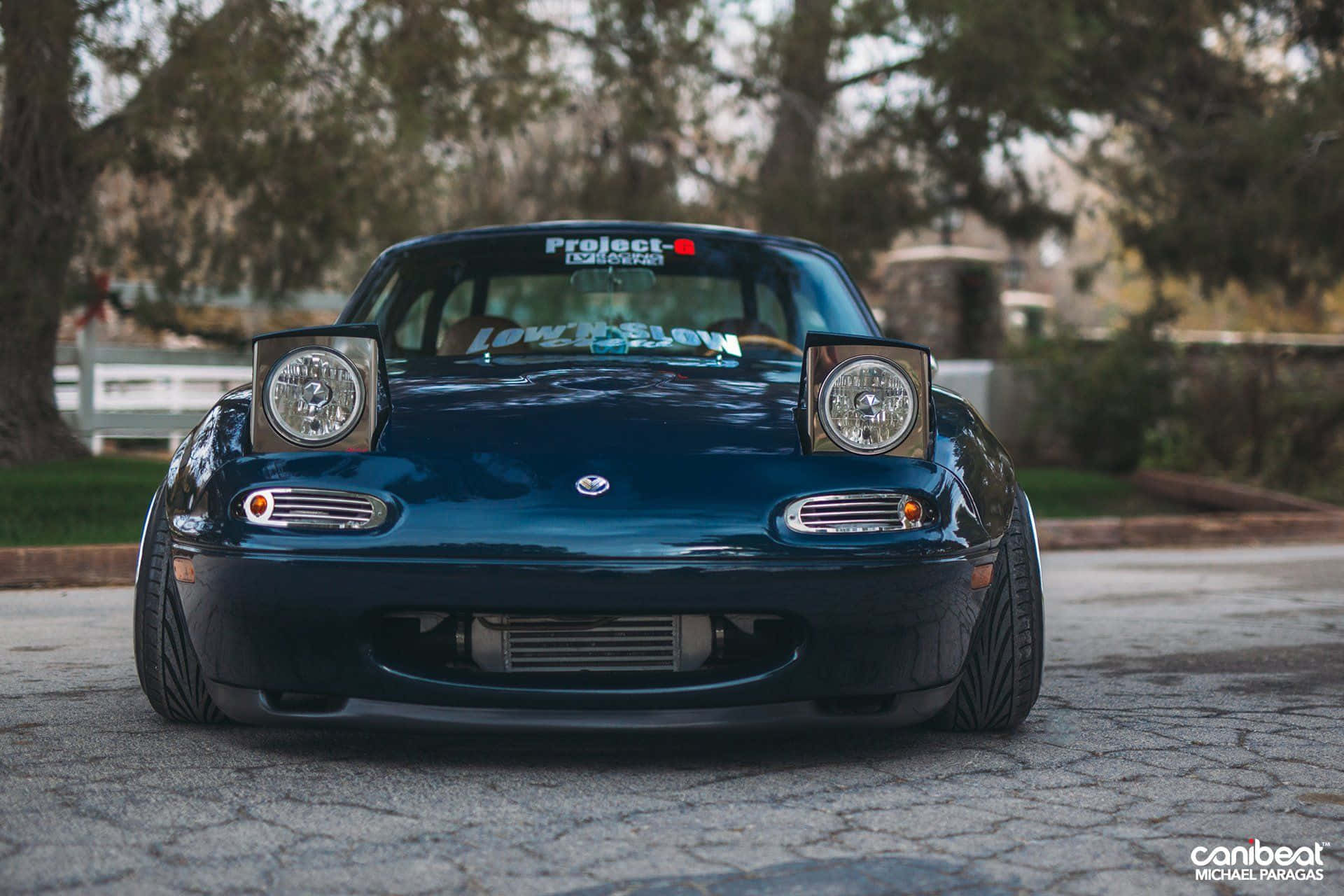Mazda MX-5 Miata, glossy dark blue, custom headlights, Full HD Desktop Wallpaper