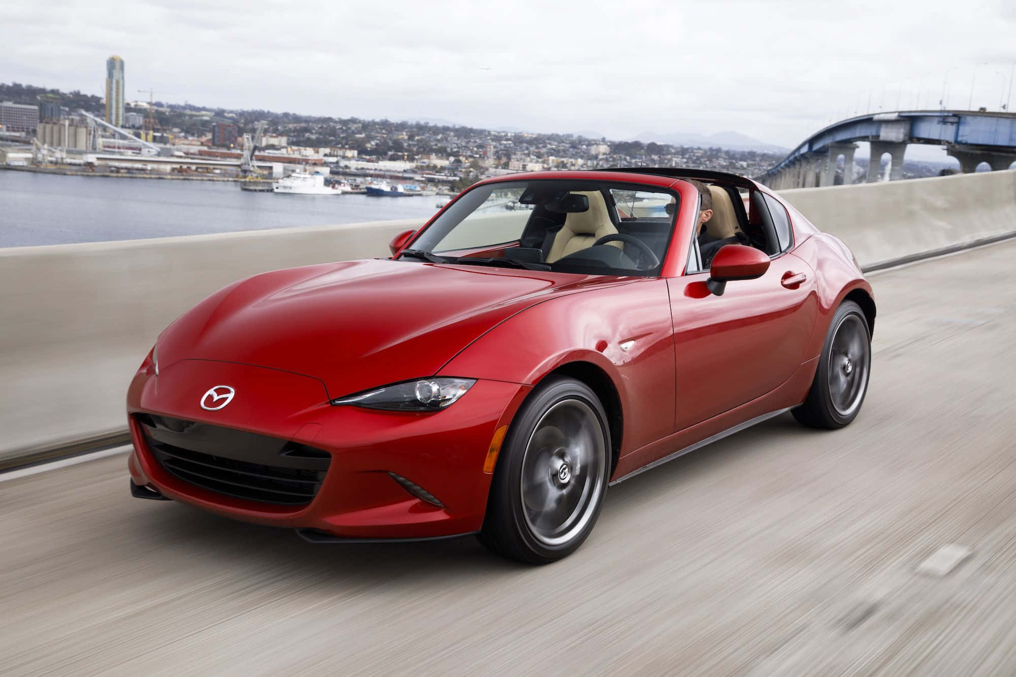 Mazda MX-5 Miata, vibrant red, coastal highway, Full HD Desktop Wallpaper