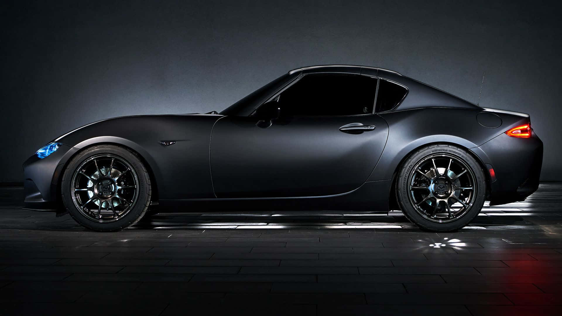 Mazda MX 5 Miata, matte black, glowing blue headlights, Full HD Desktop Wallpaper