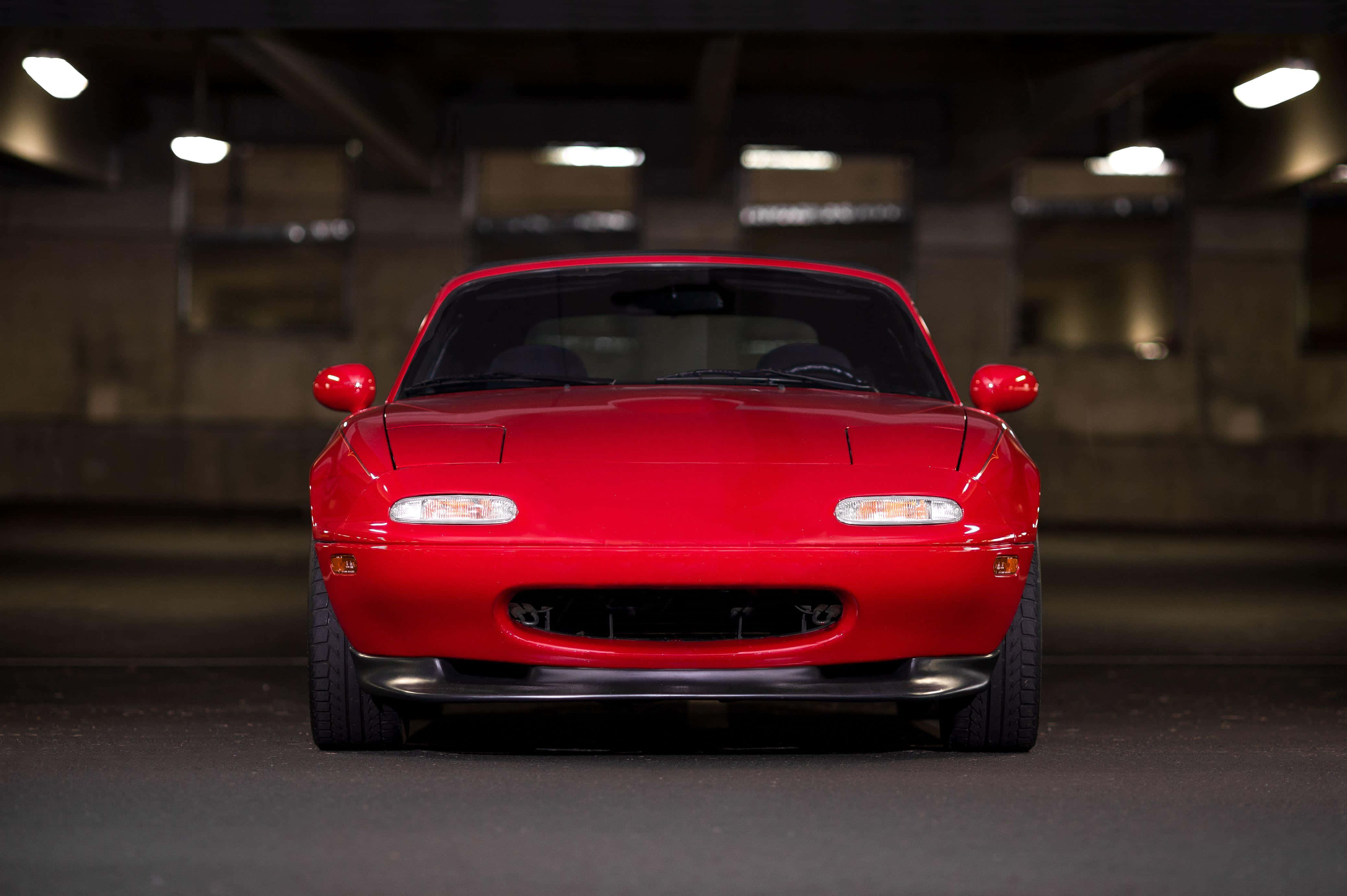 Mazda Miata, glossy red, underground parking garage, 4K Desktop Wallpaper