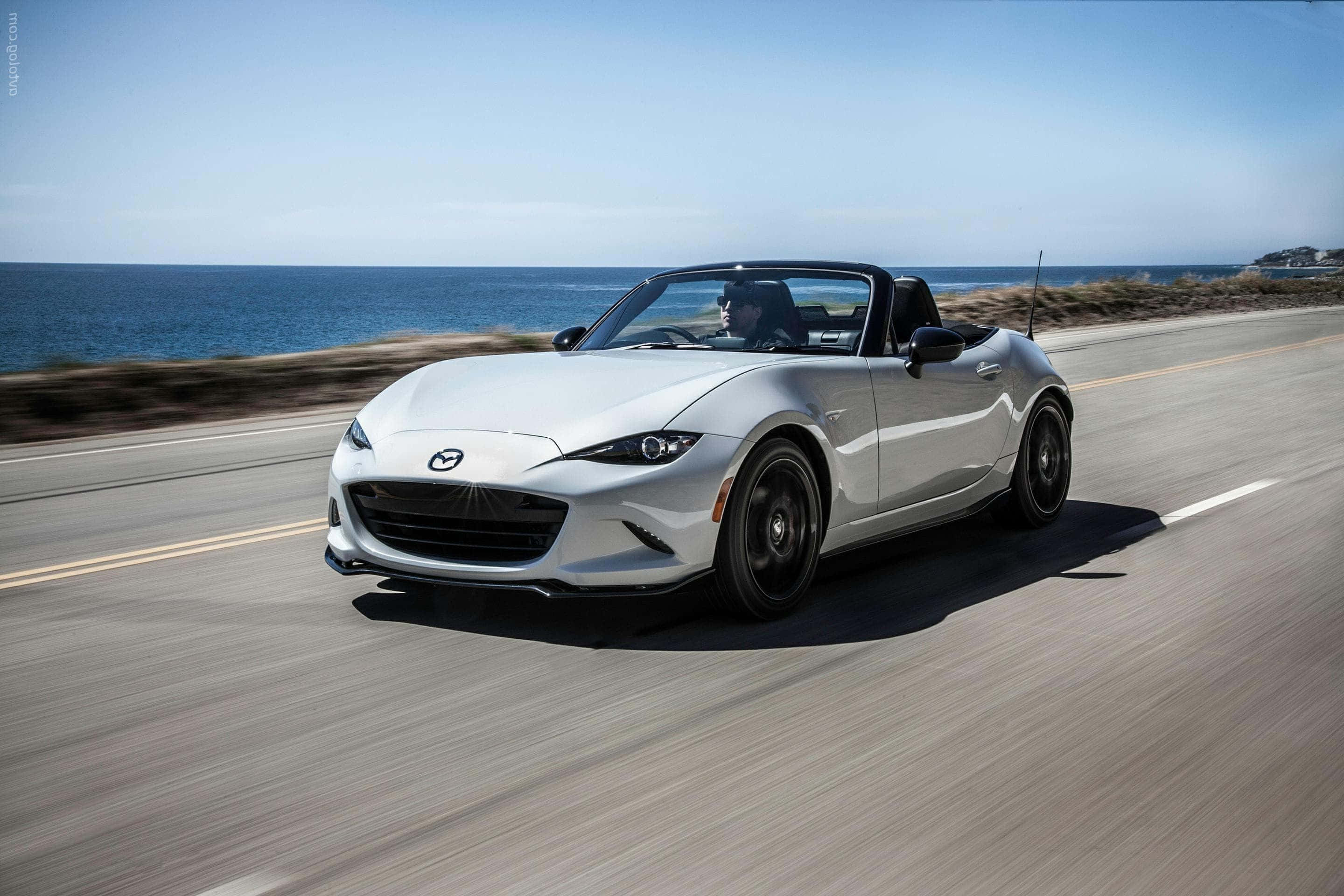 Mazda MX-5 Miata, silver, coastal highway, 2K Desktop Wallpaper