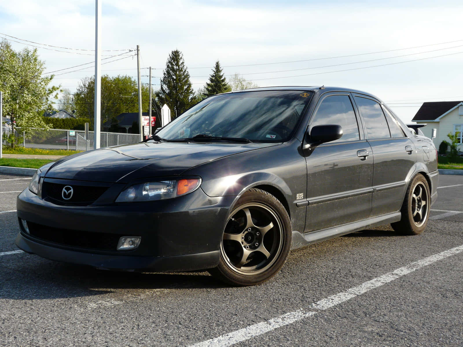 Mazda Protege, black, custom wheels, HD Desktop Wallpaper