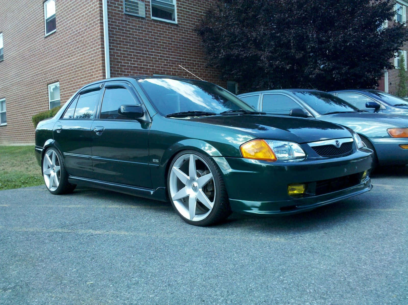 Mazda Protege, dark green, modified sedan, HD Desktop Wallpaper