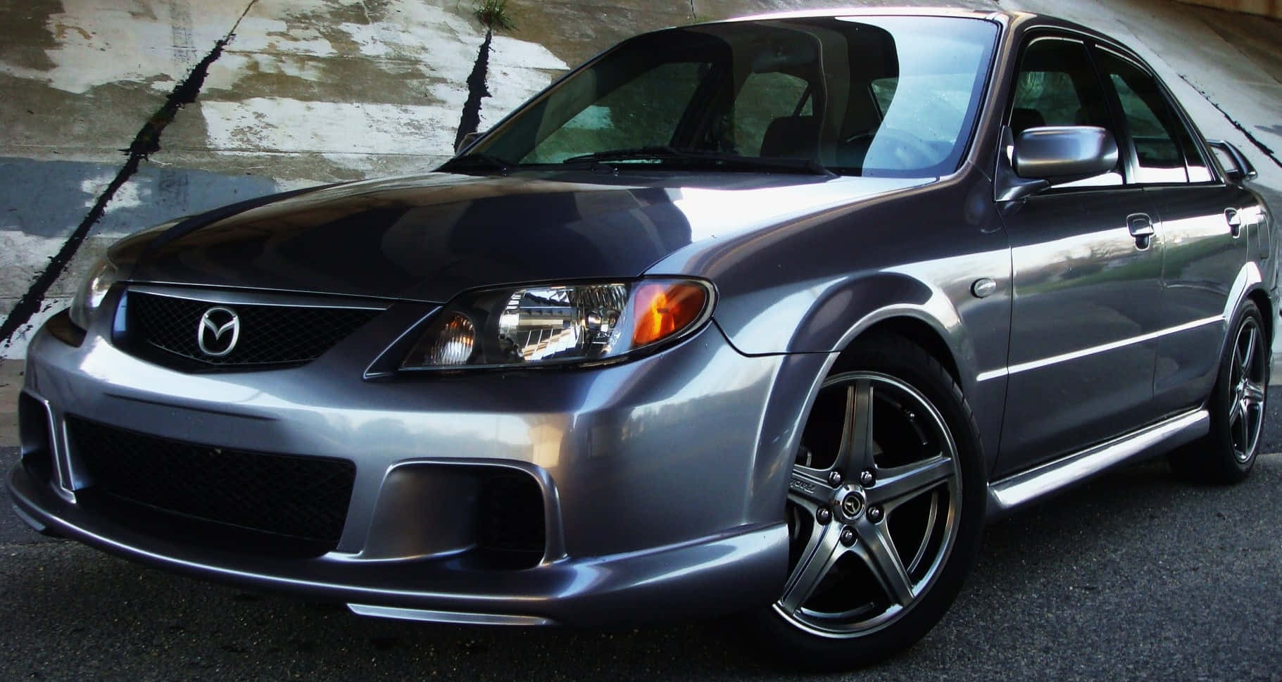 Mazda Protege, silver, custom wheels, HD Desktop Wallpaper