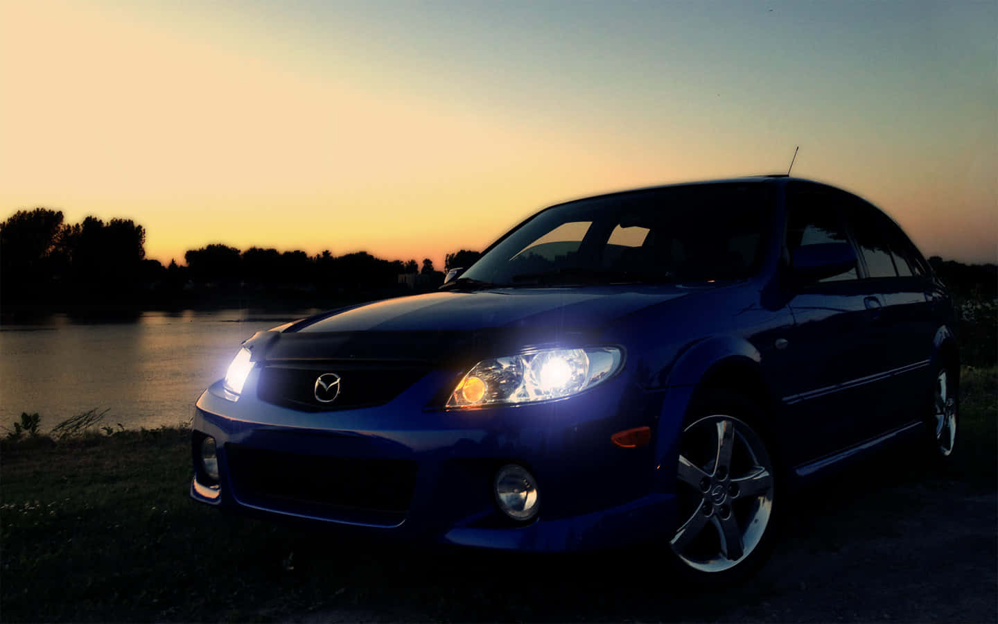 Mazda Protege, glossy blue, sedan, HD Desktop Wallpaper