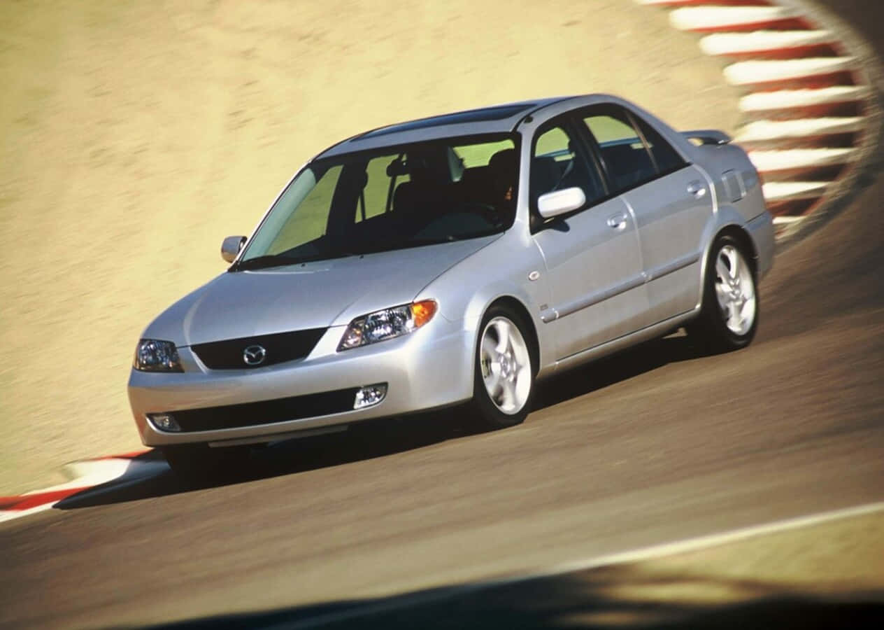 Mazda Protege, silver, racetrack, SD Desktop Wallpaper