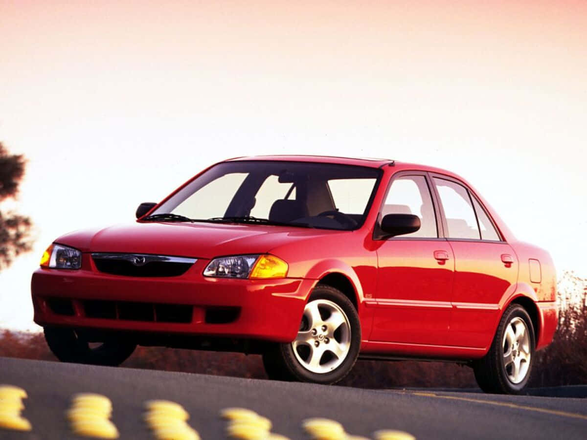 Mazda Protege, vibrant red, sunset, SD Desktop Wallpaper