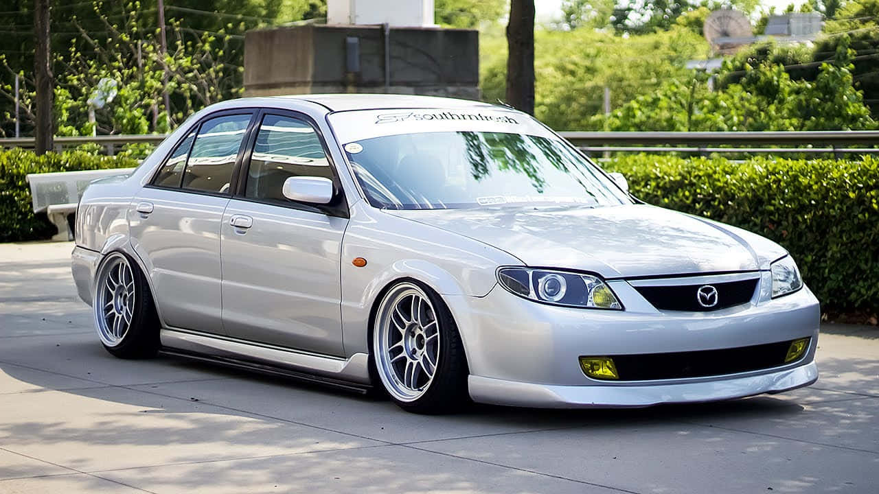 Mazda Protege, silver, custom wheels, HD Desktop Wallpaper